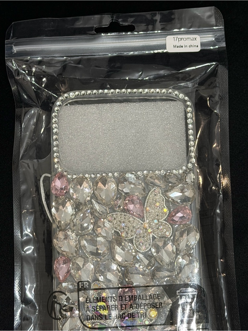 Rhinestone Butterfly Phone Case Clear & Pink